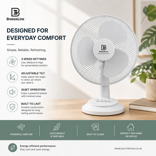 Breezeline desk fan white - 12",